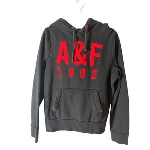 Abercrombie & Fitch A&F 1892 Black Red Logo Hoodie Men's M Muscle Fit Fleece Y2K